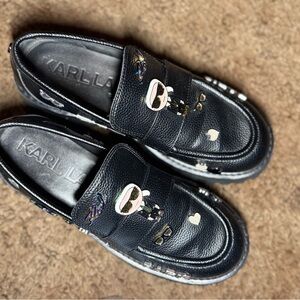 Karl Lagerfeld Black Loafers with Polished Leather Finish- Women